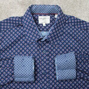 Construct Shirt Mens Large Blue Geometric Flip Cuff 4-Way Stretch Slim Fit L/S